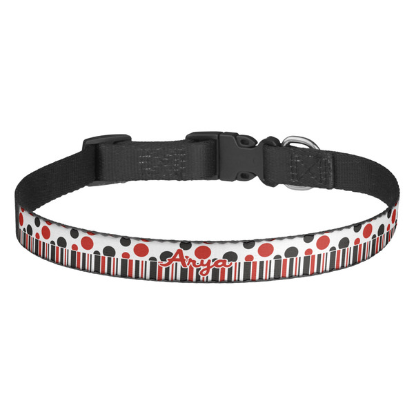 Custom Red & Black Dots & Stripes Dog Collar (Personalized)
