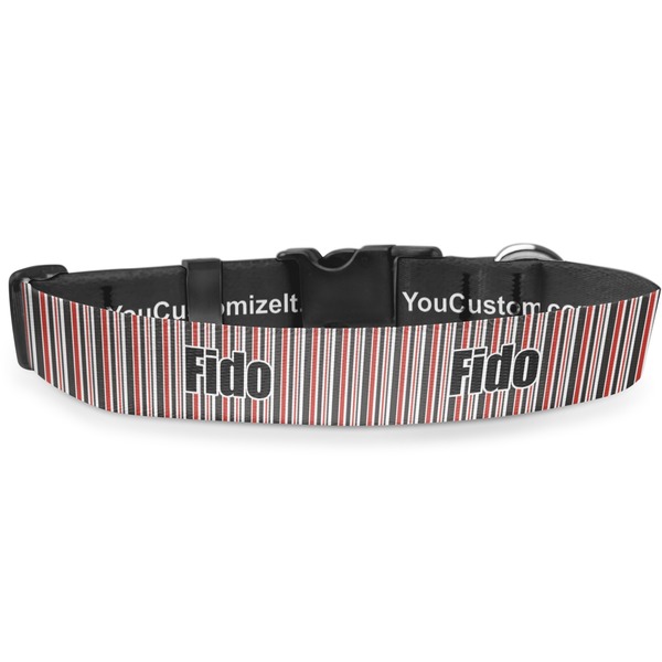 Custom Red & Black Dots & Stripes Deluxe Dog Collar - Double Extra Large (20.5" to 35") (Personalized)