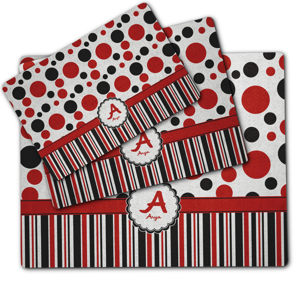Red & Black Dots & Stripes Dog Food Mat - MAIN (sm, med, lrg)