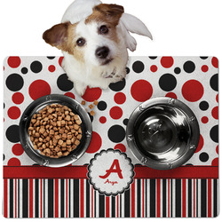 Red & Black Dots & Stripes Dog Food Mat - Medium w/ Name and Initial