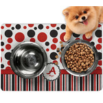Red & Black Dots & Stripes Dog Food Mat - Small w/ Name and Initial