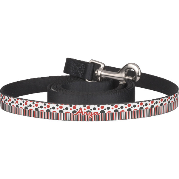 Custom Red & Black Dots & Stripes Dog Leash (Personalized)