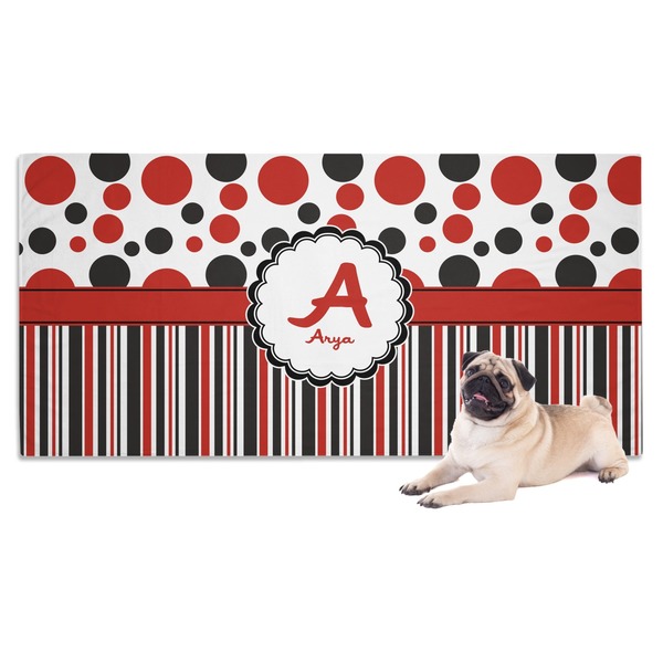 Custom Red & Black Dots & Stripes Dog Towel (Personalized)