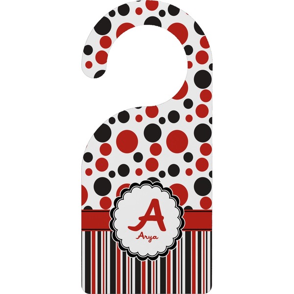 Custom Red & Black Dots & Stripes Door Hanger (Personalized)