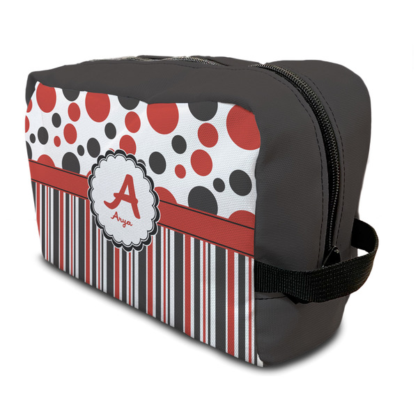 Custom Red & Black Dots & Stripes Toiletry Bag / Dopp Kit (Personalized)