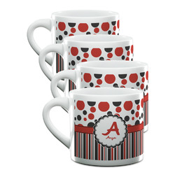 Red & Black Dots & Stripes Double Shot Espresso Cups - Set of 4 (Personalized)