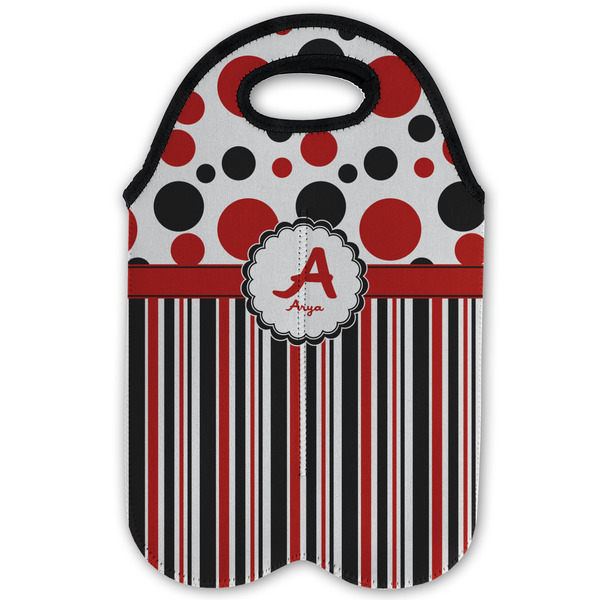 Red & Black Dots & Stripes Double Wine Tote - Flat (new)