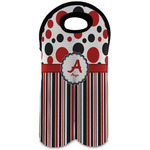 Red & Black Dots & Stripes Wine Tote Bag (2 Bottles) (Personalized)