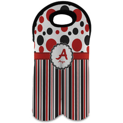 Red & Black Dots & Stripes Wine Tote Bag (2 Bottles) (Personalized)