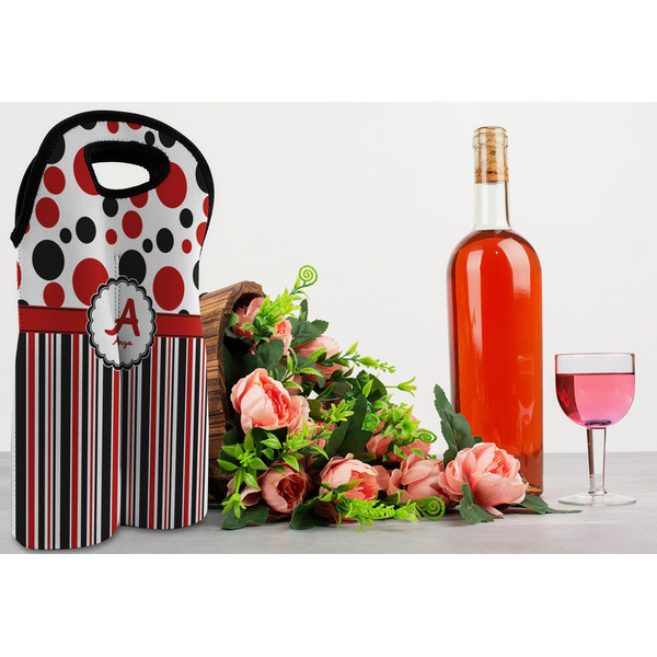 Red & Black Dots & Stripes Double Wine Tote - LIFESTYLE (new)