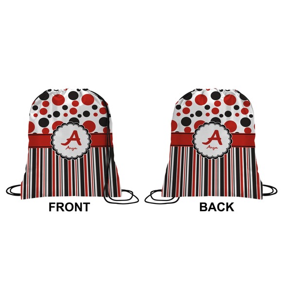 Red & Black Dots & Stripes Drawstring Backpack Front & Back Small