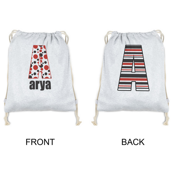 Red & Black Dots & Stripes Drawstring Backpacks - Sweatshirt Fleece - Double Sided - APPROVAL