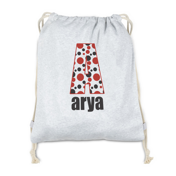 Custom Red & Black Dots & Stripes Drawstring Backpack - Sweatshirt Fleece - Double Sided (Personalized)