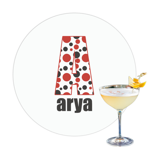 Custom Red & Black Dots & Stripes Printed Drink Topper (Personalized)