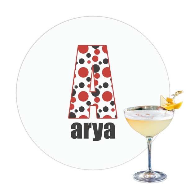 Custom Red & Black Dots & Stripes Printed Drink Topper - 3.25" (Personalized)
