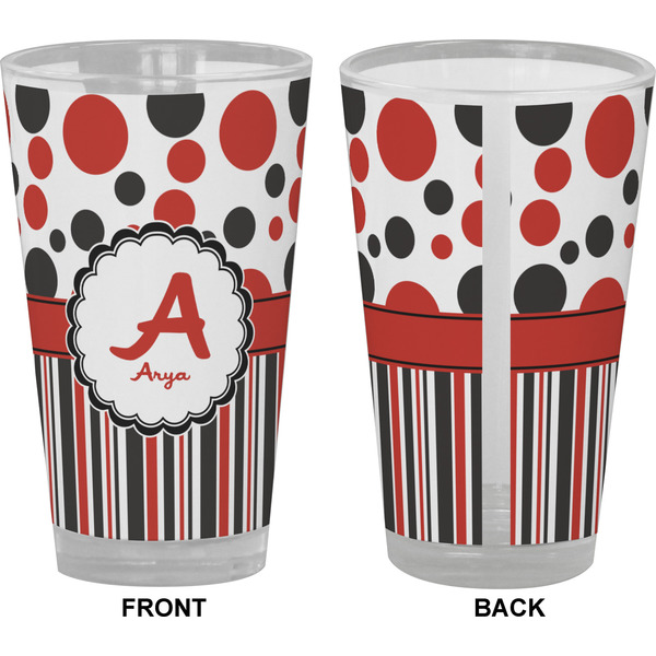 Red & Black Dots & Stripes Pint Glass - Full Color - Front & Back Views