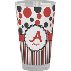 Red & Black Dots & Stripes Pint Glass - Full Color (Personalized)