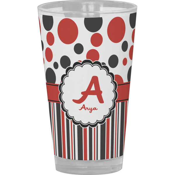 Custom Red & Black Dots & Stripes Pint Glass - Full Color (Personalized)