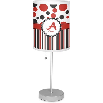 Red & Black Dots & Stripes 7" Drum Lamp with Shade (Personalized)