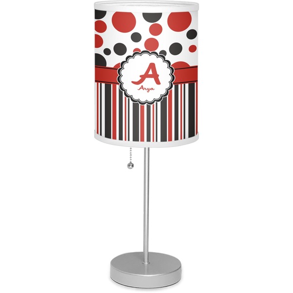 Custom Red & Black Dots & Stripes 7" Drum Lamp with Shade (Personalized)