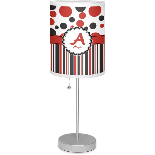 Custom Red & Black Dots & Stripes Lamp with Drum Shade (Personalized)