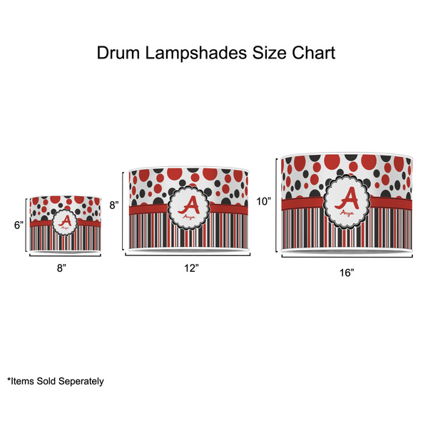 Red & Black Dots & Stripes Drum Lampshades - Sizing Chart