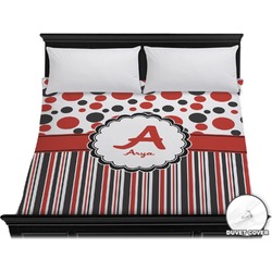 Red & Black Dots & Stripes Duvet Cover - King (Personalized)
