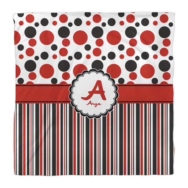 Red & Black Dots & Stripes Duvet Cover - Queen - Front