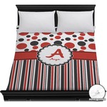 Red & Black Dots & Stripes Duvet Cover - Full / Queen (Personalized)