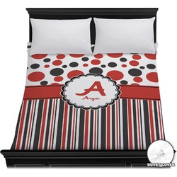 Red & Black Dots & Stripes Duvet Cover - Full / Queen (Personalized)