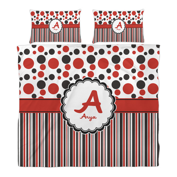 Red & Black Dots & Stripes Duvet Cover Set - King - Alt Approval