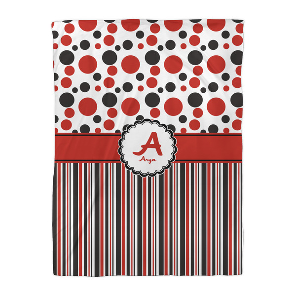 Red & Black Dots & Stripes Duvet Cover - Twin XL - Front