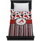 Red & Black Dots & Stripes Duvet Cover - Twin XL - On Bed - No Prop