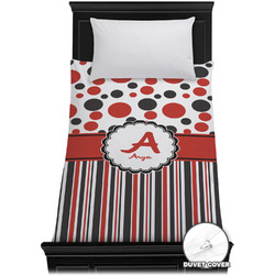 Red & Black Dots & Stripes Duvet Cover - Twin XL (Personalized)