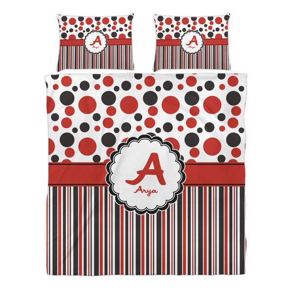 Red & Black Dots & Stripes Duvet cover Set - Queen - Alt Approval