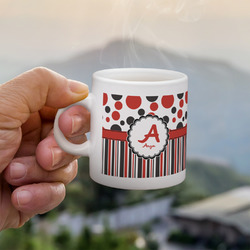 Red & Black Dots & Stripes Single Shot Espresso Cup - Single (Personalized)