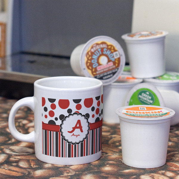 Red & Black Dots & Stripes Espresso Cup - Single Lifestyle
