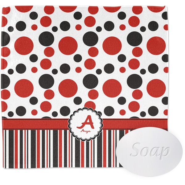 Custom Red & Black Dots & Stripes Washcloth (Personalized)