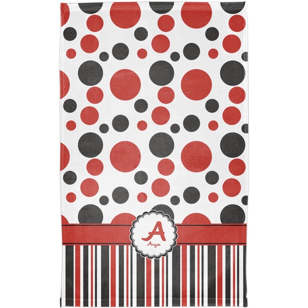 Red & Black Dots & Stripes Finger Tip Towel - Full View