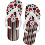Red & Black Dots & Stripes Flip Flops - XSmall (Personalized)