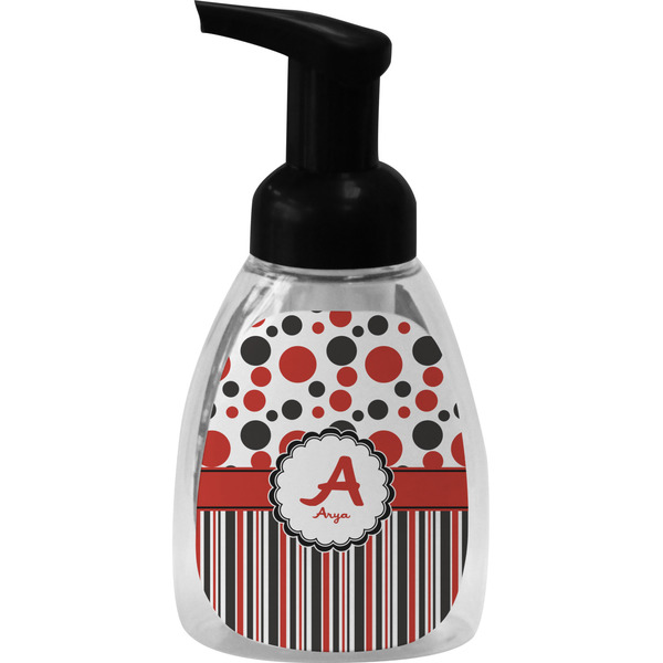 Custom Red & Black Dots & Stripes Foam Soap Bottle - Black (Personalized)