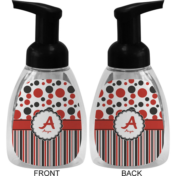 Red & Black Dots & Stripes Foam Soap Bottle (Front & Back)
