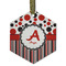 Red & Black Dots & Stripes Flat Glass Ornament - Hexagon w/ Name and Initial