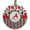 Red & Black Dots & Stripes Frosted Glass Ornament - Round