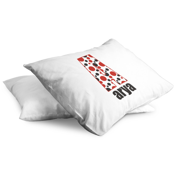 Red & Black Dots & Stripes Full Pillow Case - TWO (partial print)