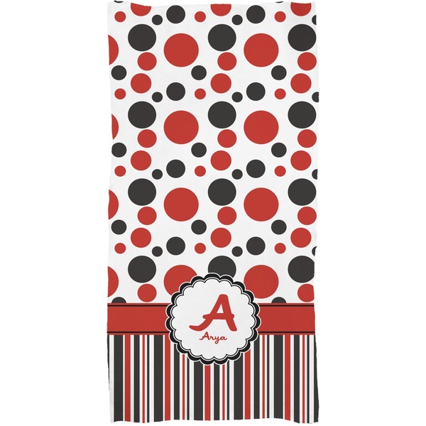Red & Black Dots & Stripes Full Sized Bath Towel - Apvl