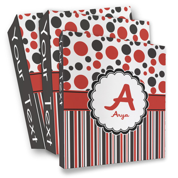 Custom Red & Black Dots & Stripes 3 Ring Binder - Full Wrap (Personalized)