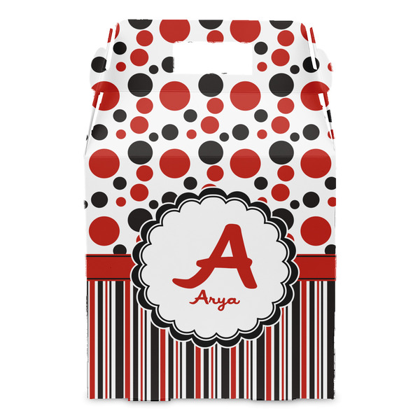 Red & Black Dots & Stripes Gable Favor Box - Front