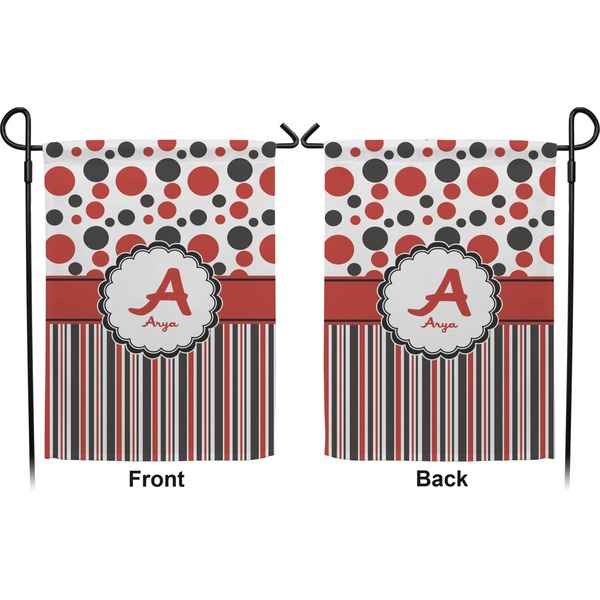 Red & Black Dots & Stripes Garden Flag - Double Sided Front and Back