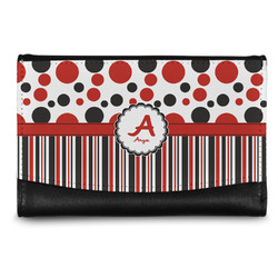 Red & Black Dots & Stripes Genuine Leather Women's Wallet - Small (Personalized)
